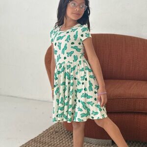 Dot Dot Smile Green Cream Sundress with Flutter Sleeves and Peter Pan Collar